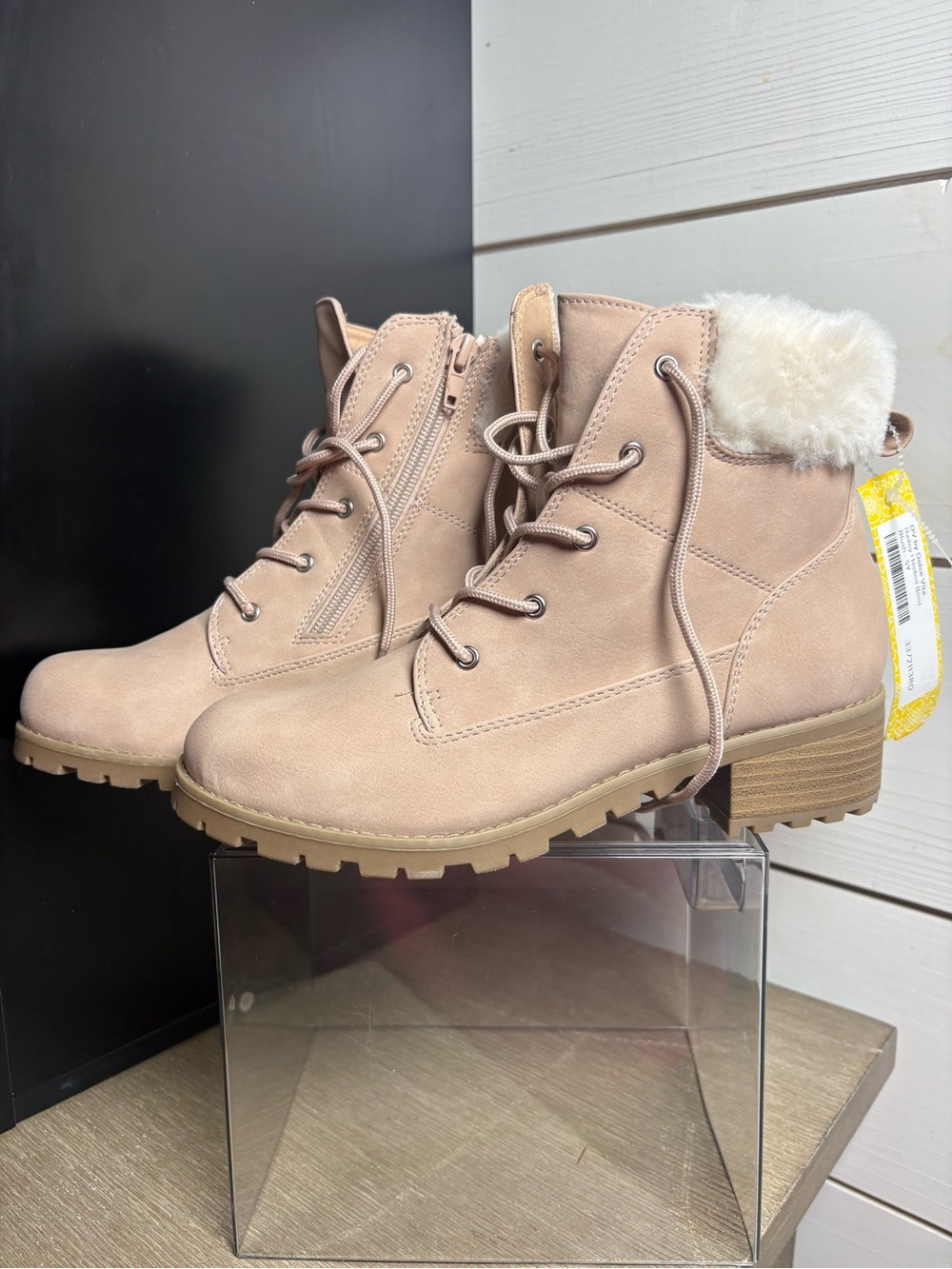 Dolce Vita Girls' Blush Faux-Fur Lace-Up Ankle Boots